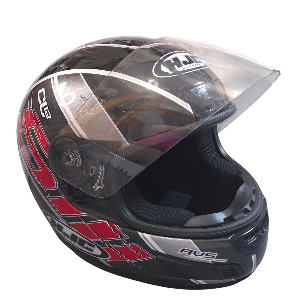 HJC CL-12 Full Face Motorcycle Helmet XL Black Red Silver AVS Graphic Racing Bag